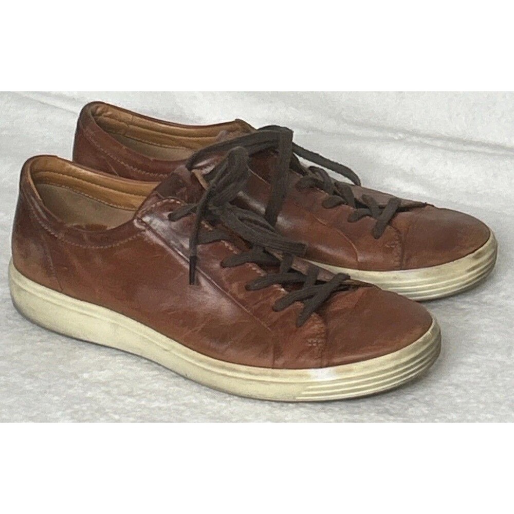 Ecco Soft Tie Brown Sneakers Mens Size 10-10.5 Leather Casual Lifestyle Shoes